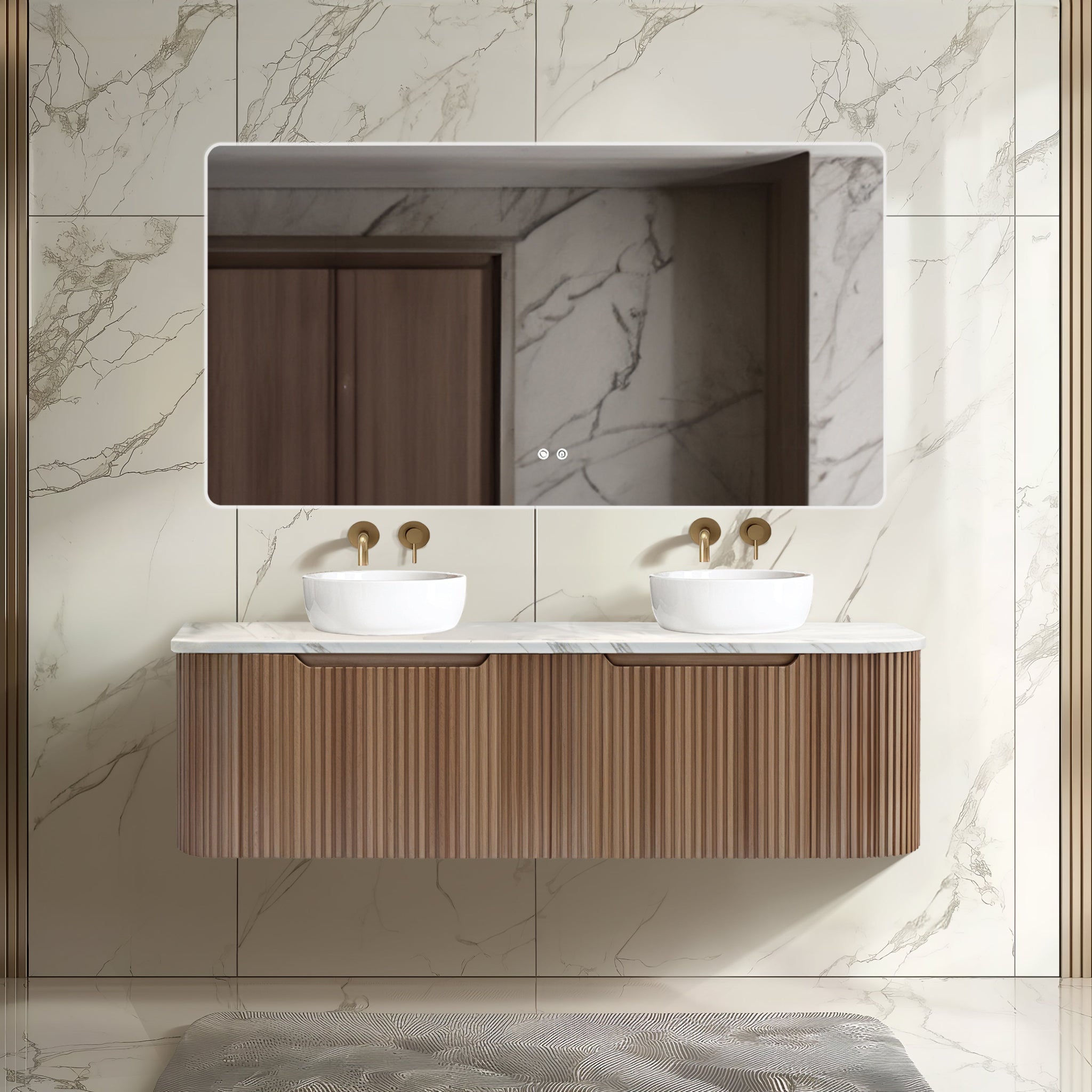 RIVA BERGEN SOLID TIMBER 1500MM DOUBLE BOWL WALL HUNG VANITY