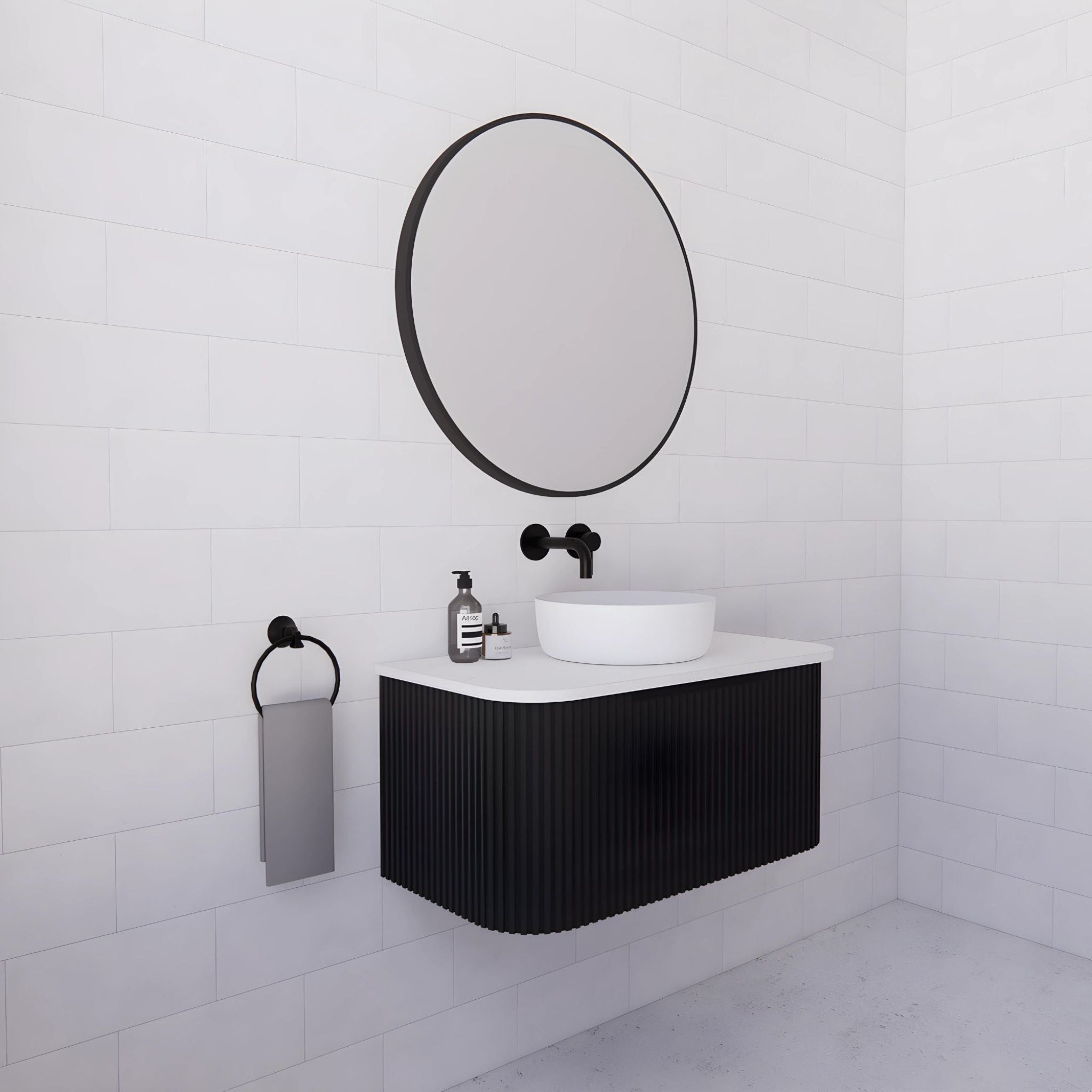 RIVA BERGEN MATTE BLACK 900MM SINGLE BOWL WALL HUNG VANITY