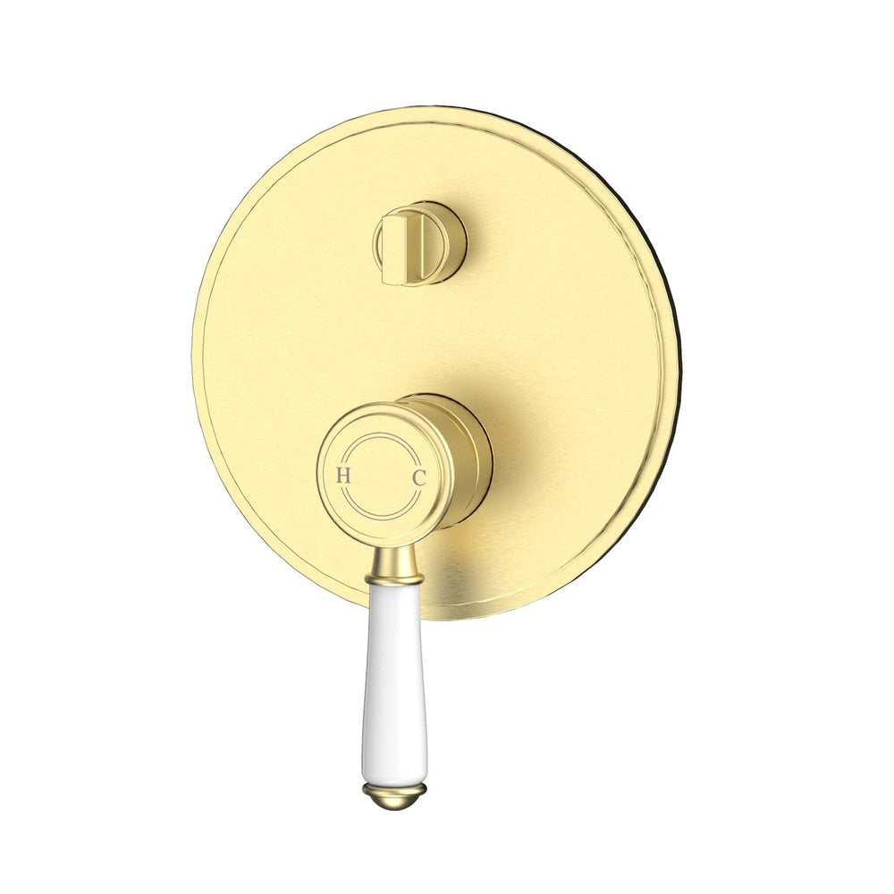 IKON CLASICO LEAD FREE WALL DIVERTER MIXER TRIM KIT WITH ROUGH IN BODY 160MM CERAMIC HANDLE BRUSHED GOLD