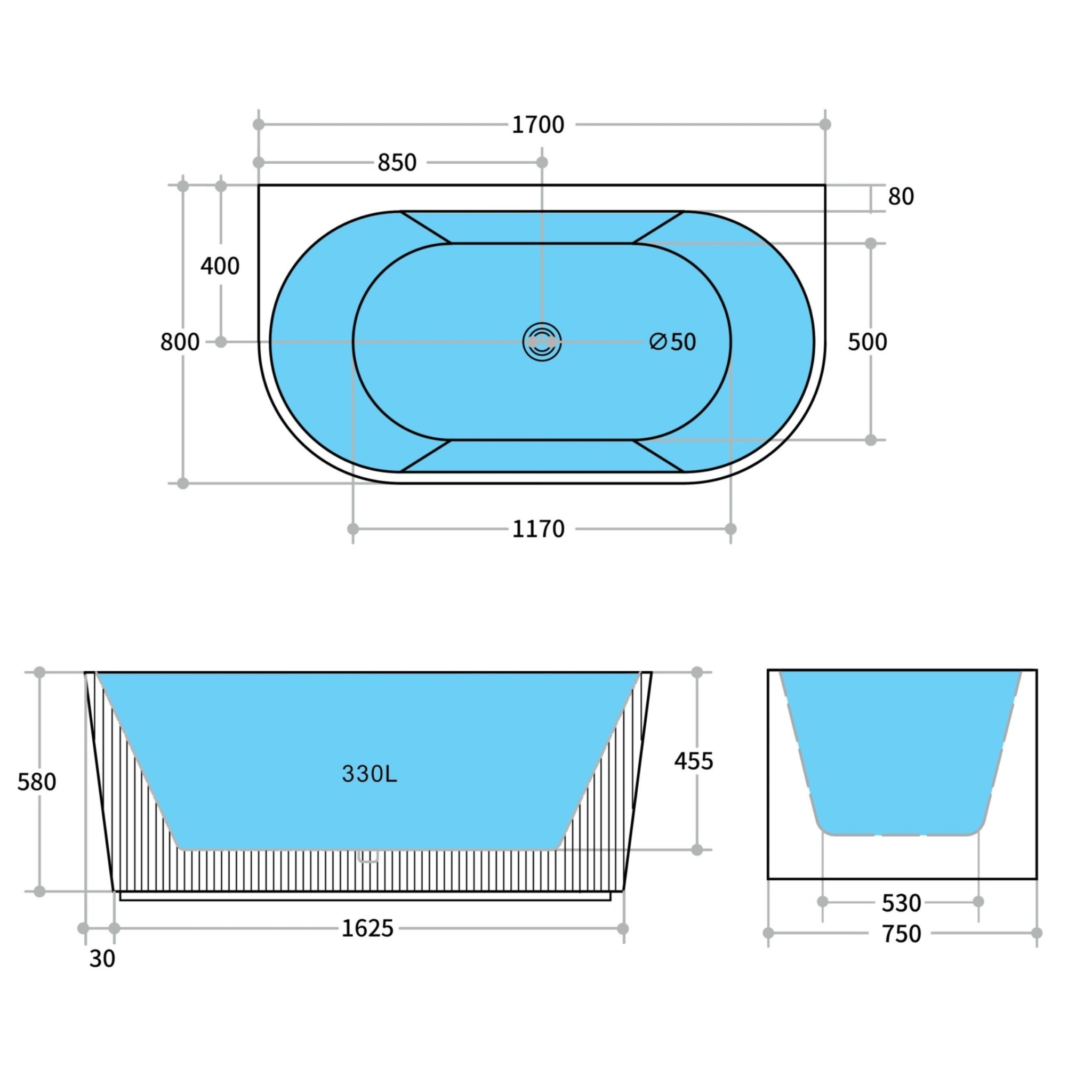 CETO BARI FREESTANDING BATHTUB MATTE BLACK (AVAILABLE IN 1500MM AND 1700MM)