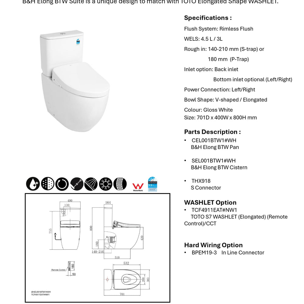 TOTO S7 WASHLET W/ REMOTE CONTROL AND AUTOLID BTW TOILET SUITE PACKAGE ELONGATED GLOSS WHITE