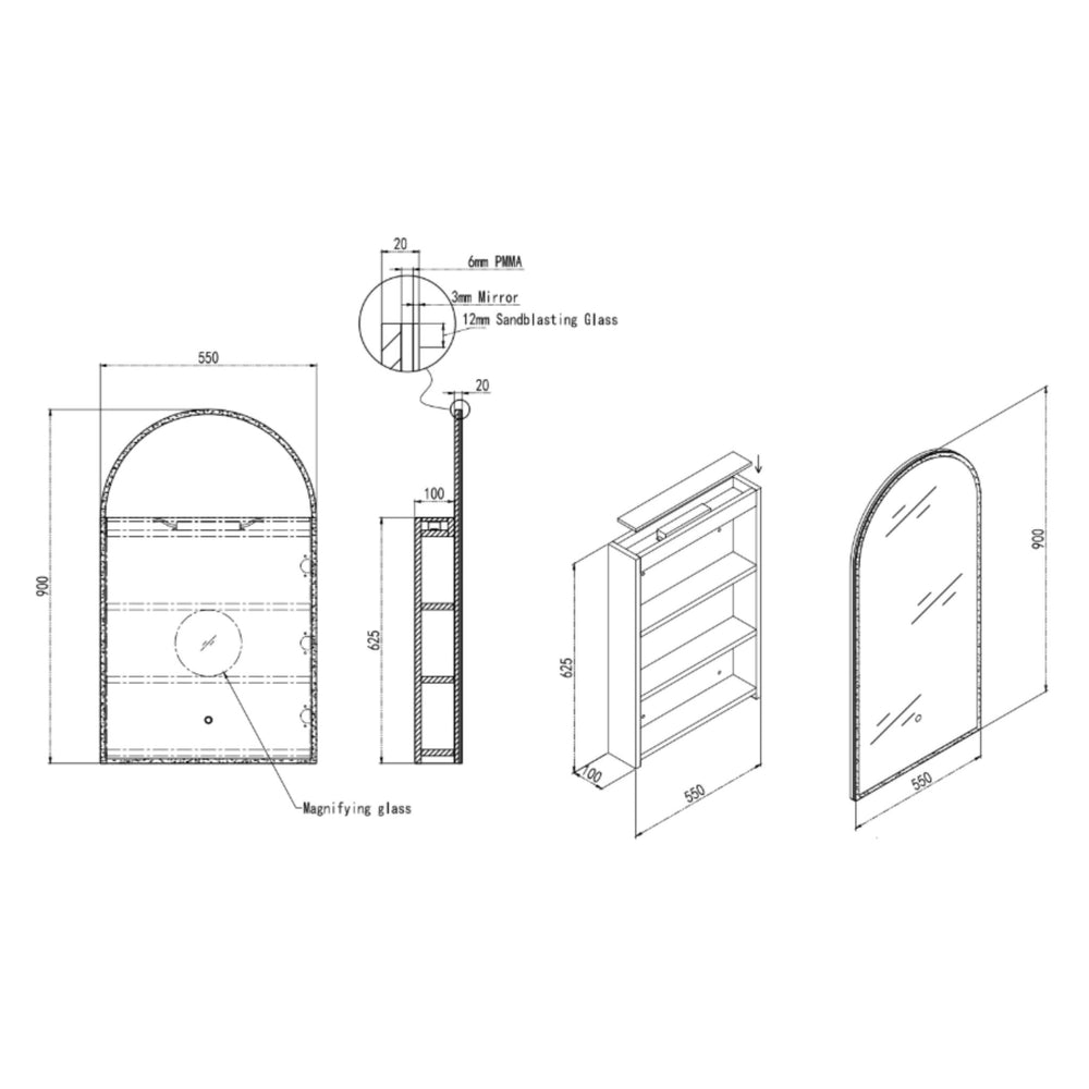 INFINITY BIANCO MATTE WHITE LED SHAVING CABINET 550X900MM