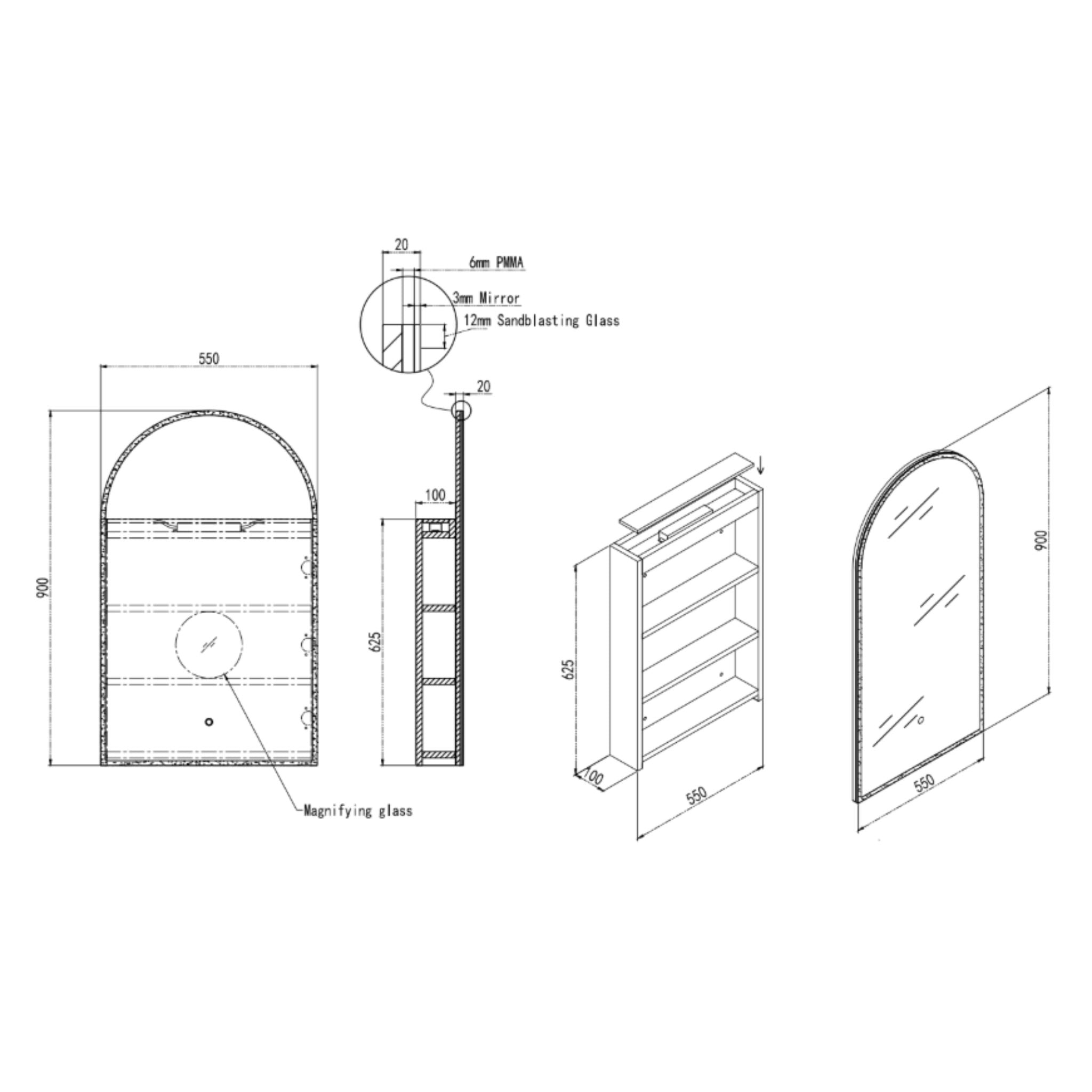 INFINITY BIANCO SEMI MATTE WHITE LED SHAVING CABINET 550X900MM