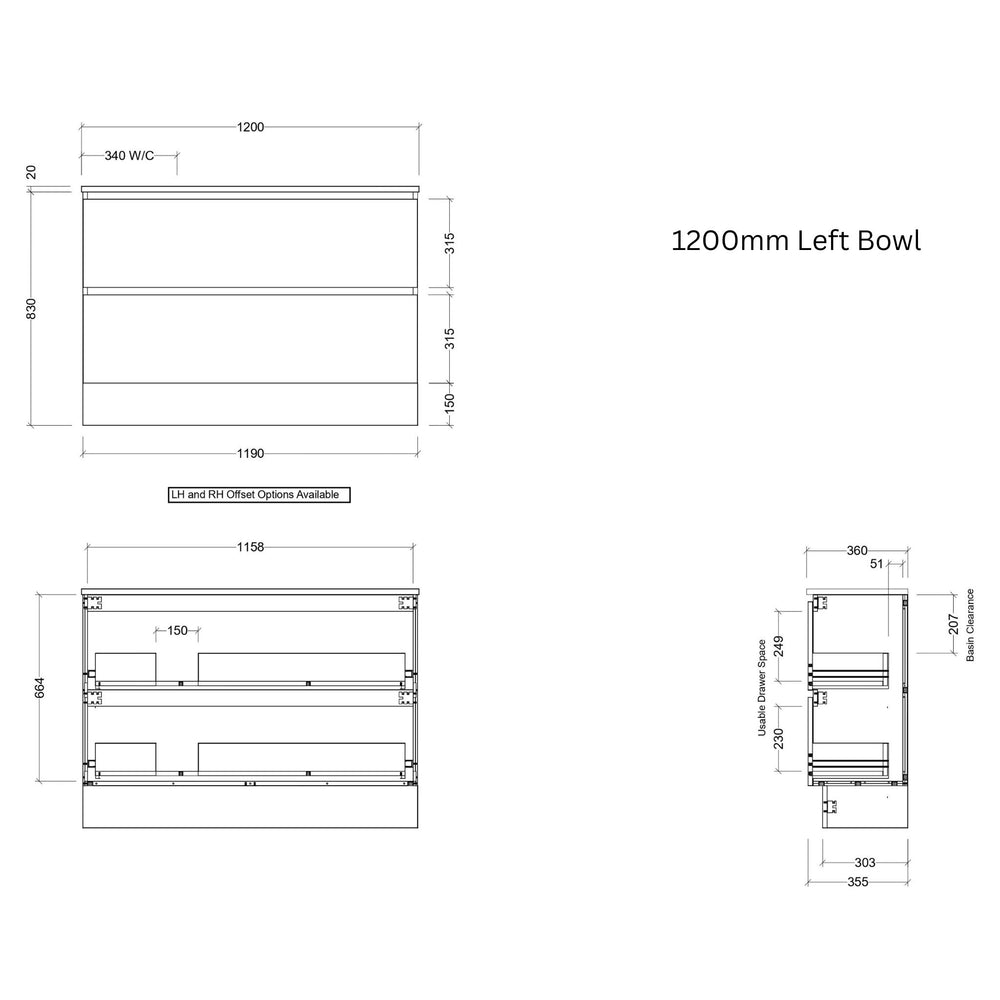 TIMBERLINE BILLIE SPACE SAVING CUSTOM FLOOR STANDING VANITY (ALL SIZING)
