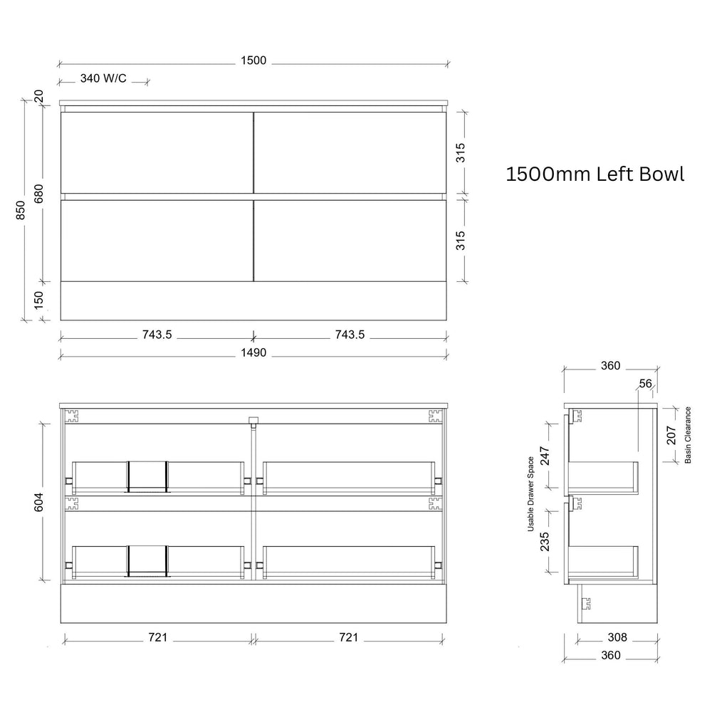 TIMBERLINE BILLIE SPACE SAVING CUSTOM FLOOR STANDING VANITY (ALL SIZING)