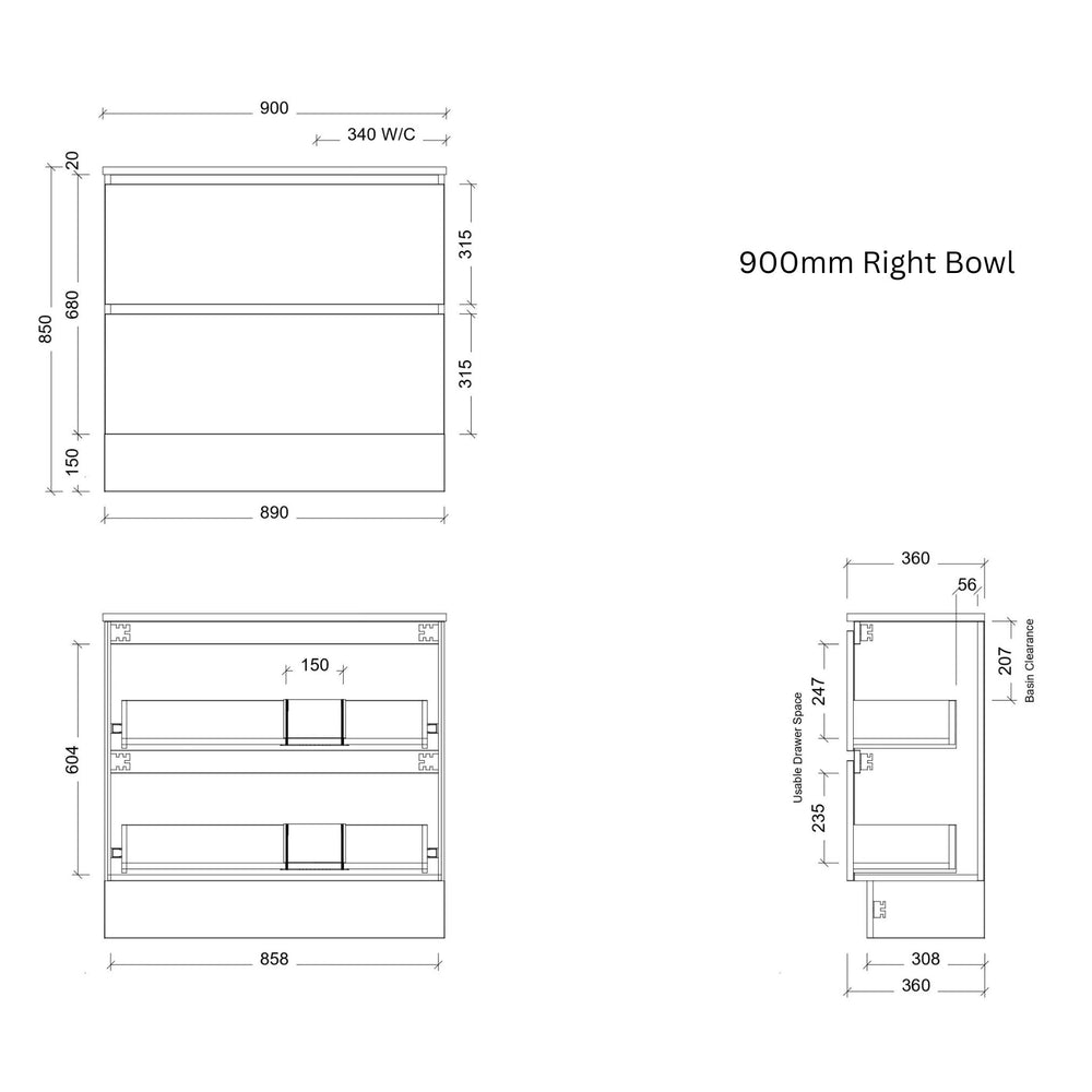 TIMBERLINE BILLIE SPACE SAVING CUSTOM FLOOR STANDING VANITY (ALL SIZING)