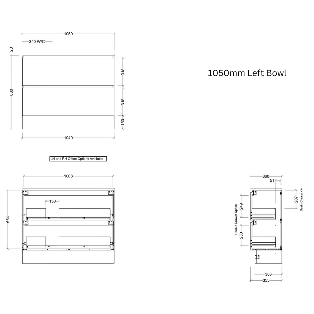 TIMBERLINE BILLIE SPACE SAVING CUSTOM FLOOR STANDING VANITY (ALL SIZING)