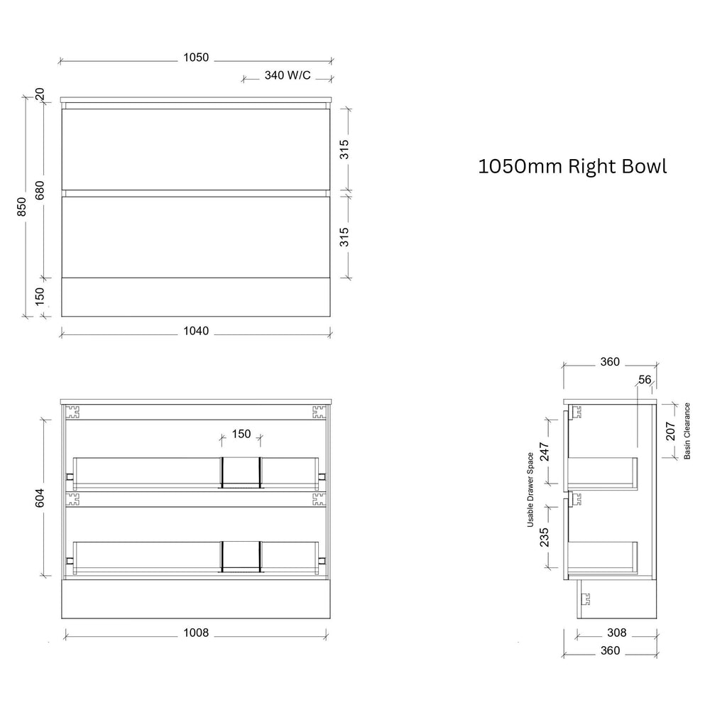 TIMBERLINE BILLIE SPACE SAVING CUSTOM FLOOR STANDING VANITY (ALL SIZING)