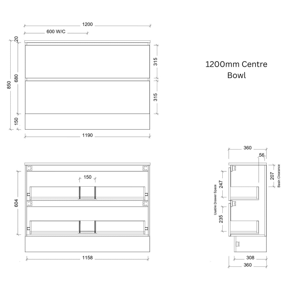 TIMBERLINE BILLIE SPACE SAVING CUSTOM FLOOR STANDING VANITY (ALL SIZING)