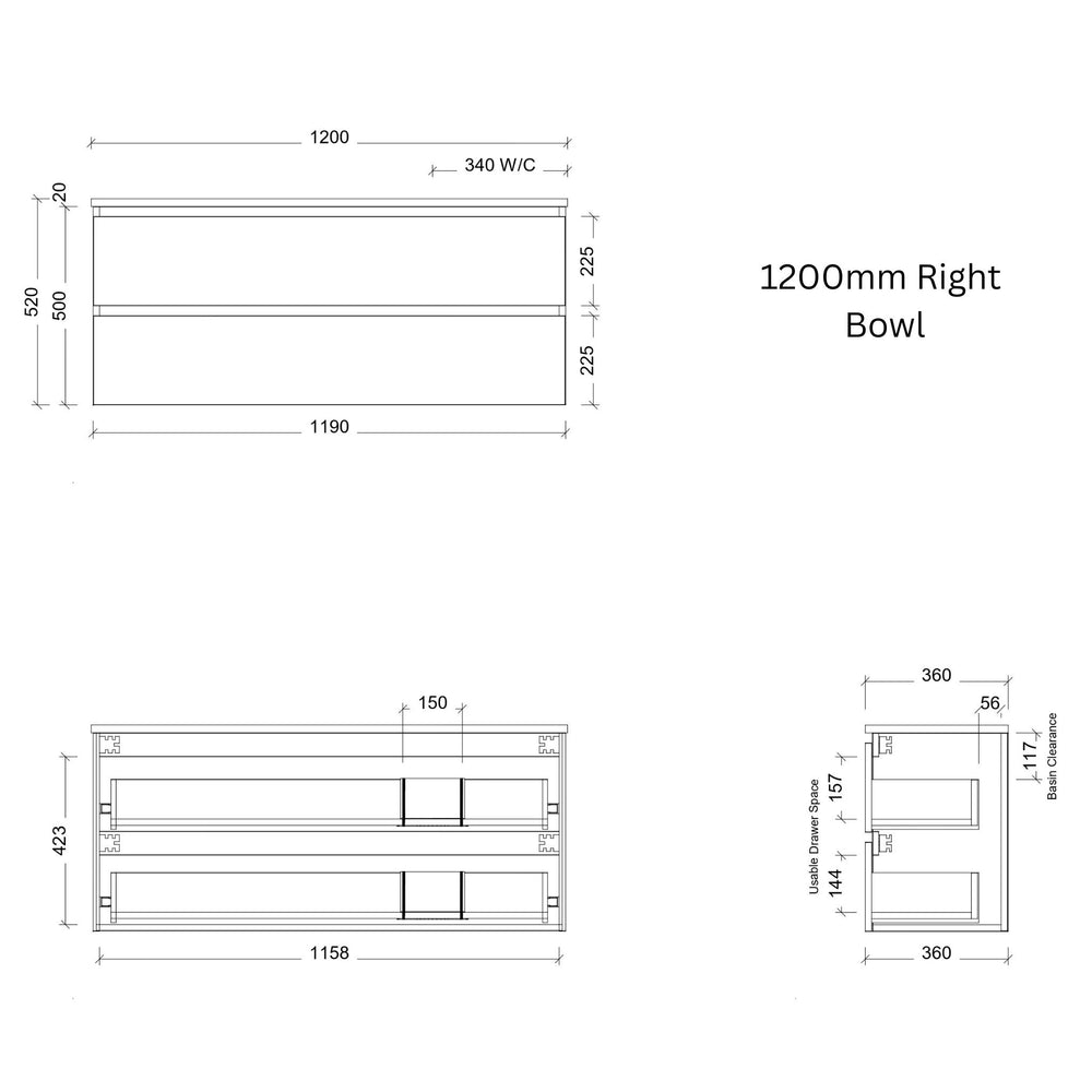 TIMBERLINE BILLIE SPACE SAVING CUSTOM WALL HUNG VANITY (ALL SIZING)