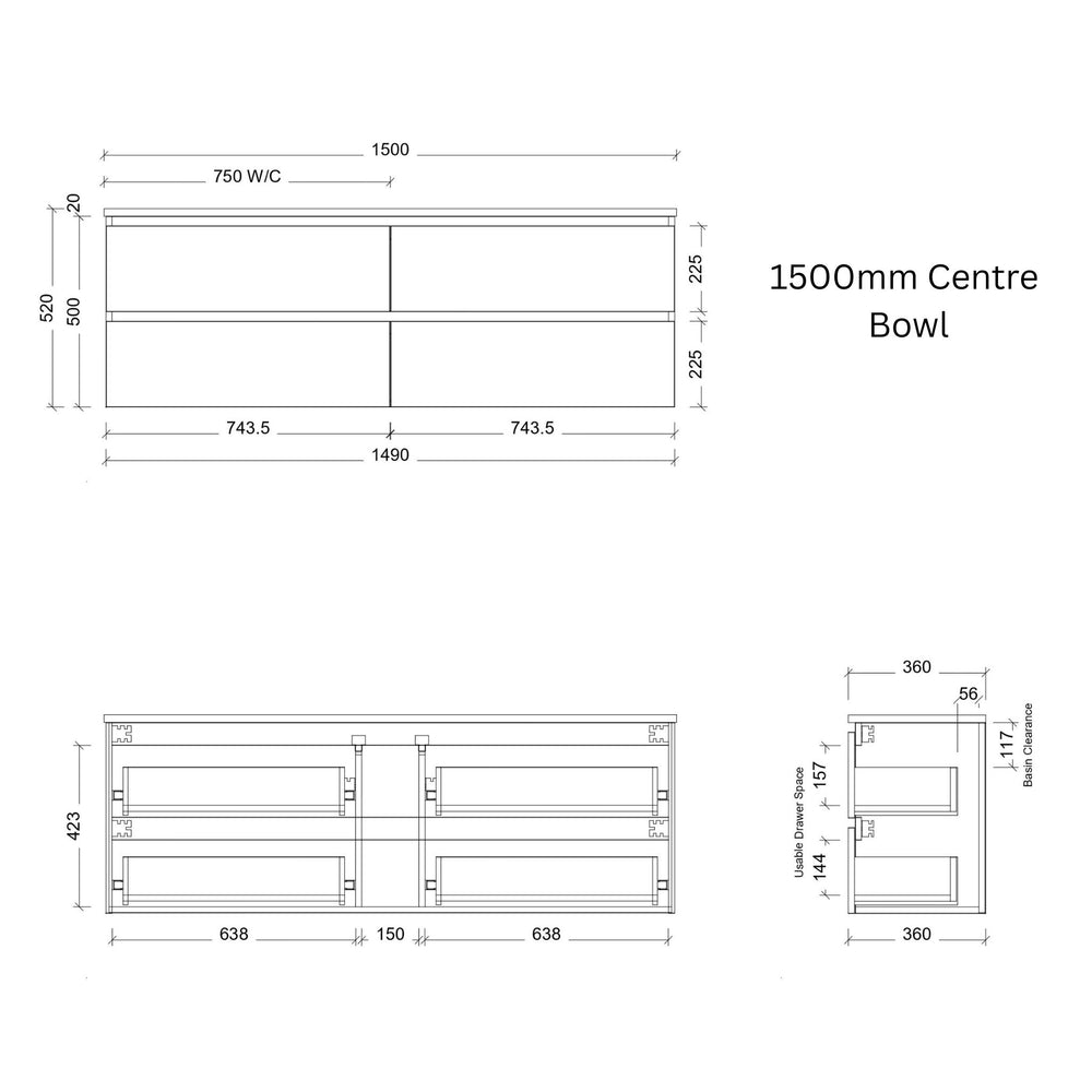TIMBERLINE BILLIE SPACE SAVING CUSTOM WALL HUNG VANITY (ALL SIZING)