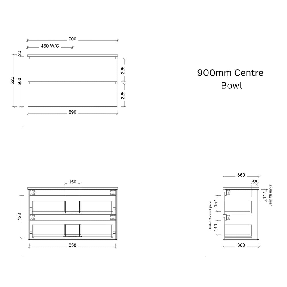 TIMBERLINE BILLIE SPACE SAVING CUSTOM WALL HUNG VANITY (ALL SIZING)