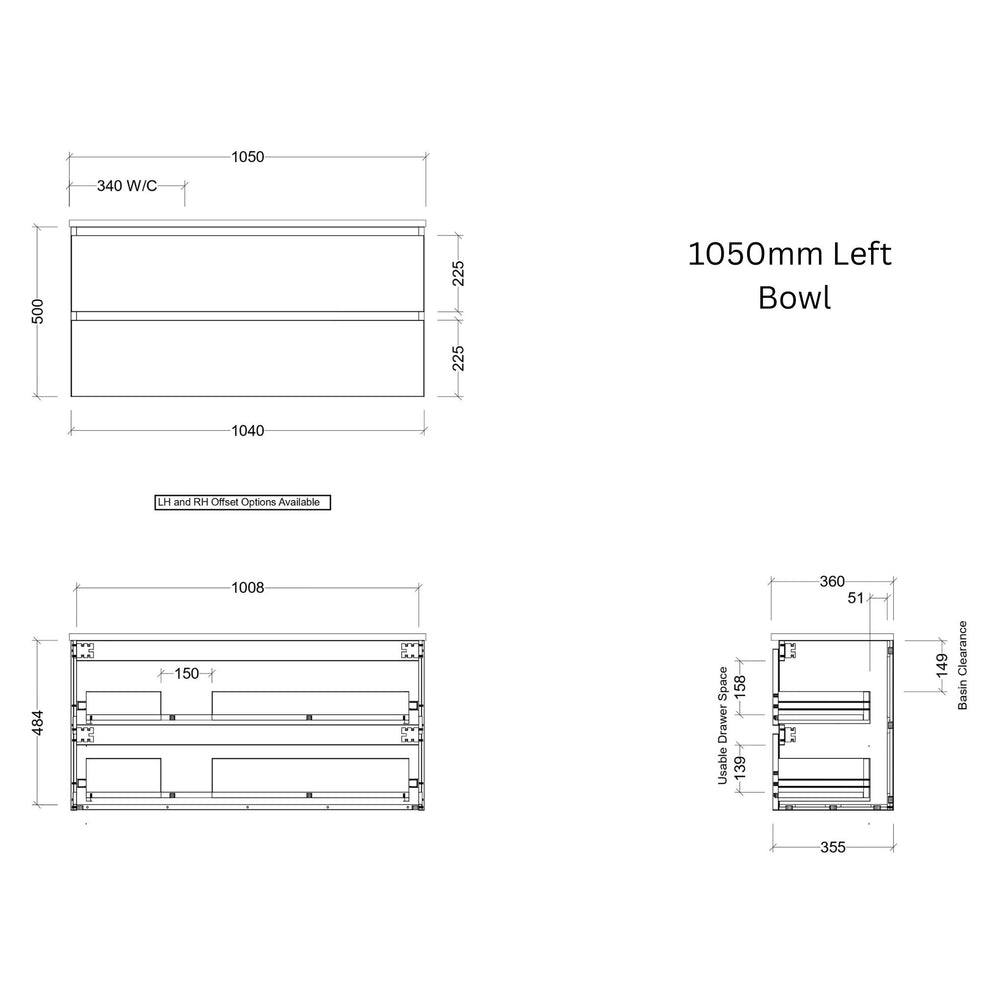 TIMBERLINE BILLIE SPACE SAVING CUSTOM WALL HUNG VANITY (ALL SIZING)