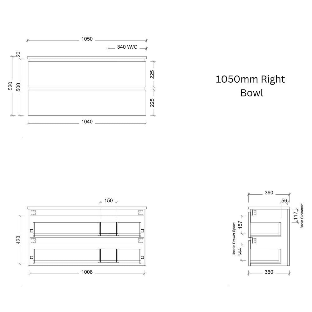 TIMBERLINE BILLIE SPACE SAVING CUSTOM WALL HUNG VANITY (ALL SIZING)