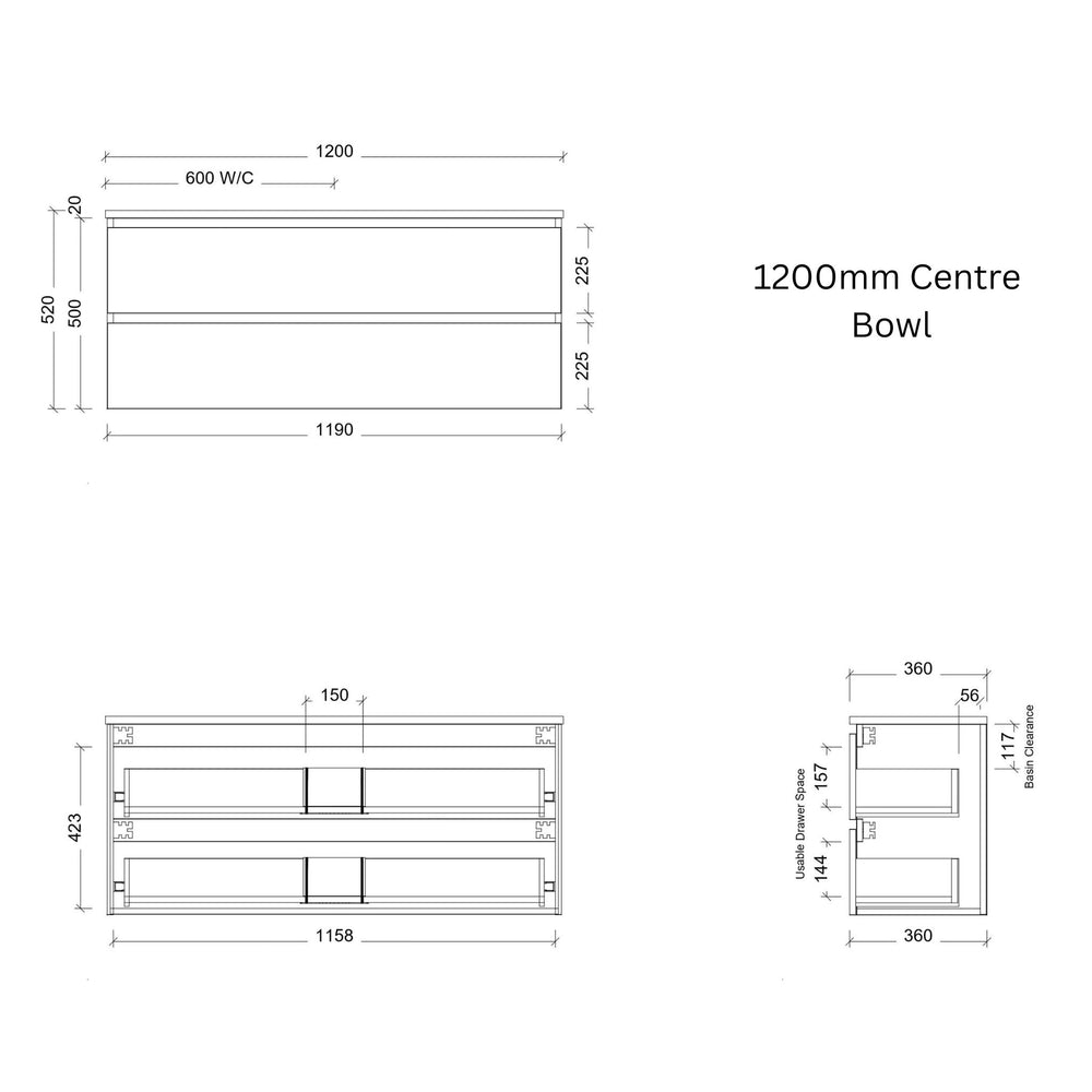 TIMBERLINE BILLIE SPACE SAVING CUSTOM WALL HUNG VANITY (ALL SIZING)