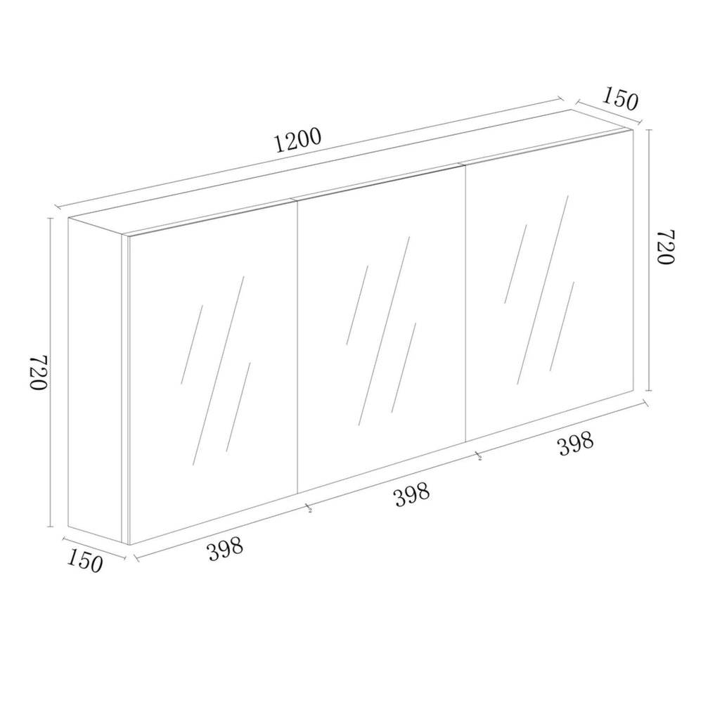 MERCIO BIANCA GLOSS WHITE MDF SHAVING CABINET 1200X720MM