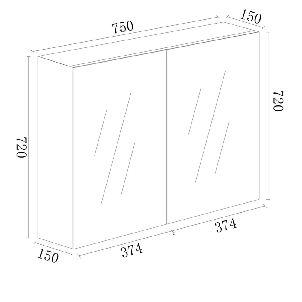 MERCIO BIANCA GLOSS WHITE PVC SHAVING CABINET 750X720MM