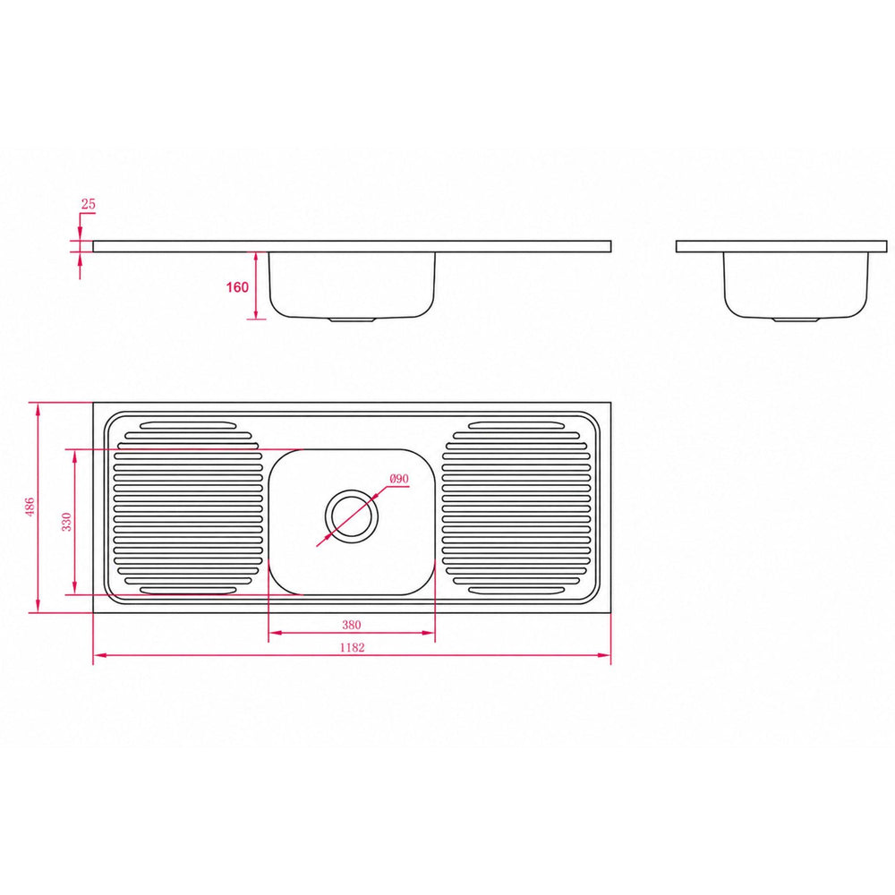LUKKA STAINLESS STEEL UNDERMOUNT SINGLE BOWL LAUNDRY SINK 1182MM