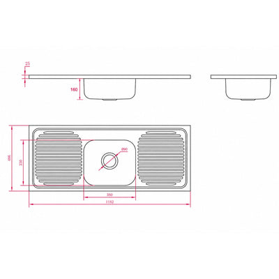 LUKKA STAINLESS STEEL UNDERMOUNT SINGLE BOWL LAUNDRY SINK 1182MM