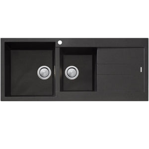 OLIVERI SANTORINI 1 & 3/4 BOWL TOPMOUNT ALFRESCO AND KITCHEN SINK WITH OVERFLOW & RIGHT DRAINER MATTE BLACK 1160MM