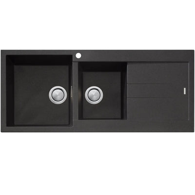 OLIVERI SANTORINI 1 & 3/4 BOWL TOPMOUNT ALFRESCO AND KITCHEN SINK WITH OVERFLOW & RIGHT DRAINER MATTE BLACK 1160MM
