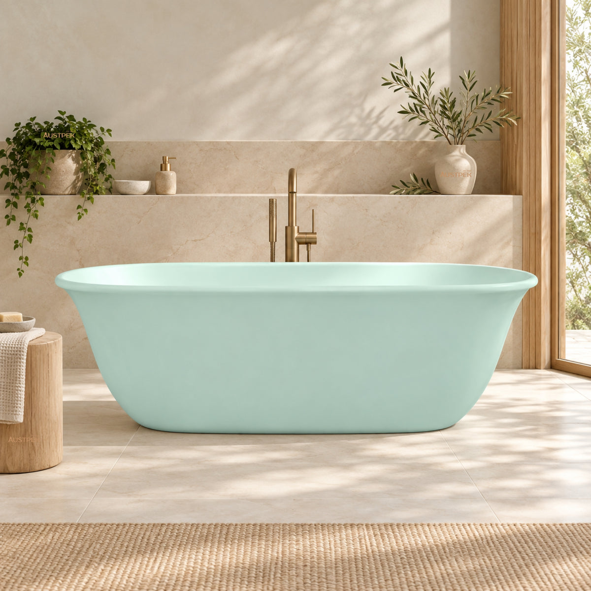 TURNER HASTINGS BLANCHE TITANCAST FREESTANDING NON OVERFLOW BATHTUB FROSTY MINT 1620MM