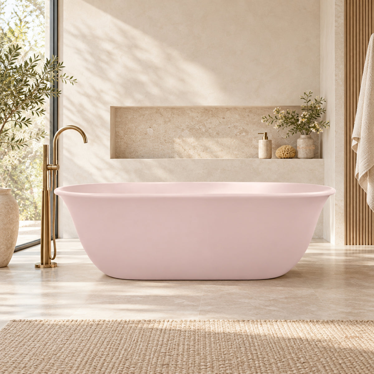 TURNER HASTINGS BLANCHE TITANCAST FREESTANDING NON OVERFLOW BATHTUB MISTY ROSE 1620MM