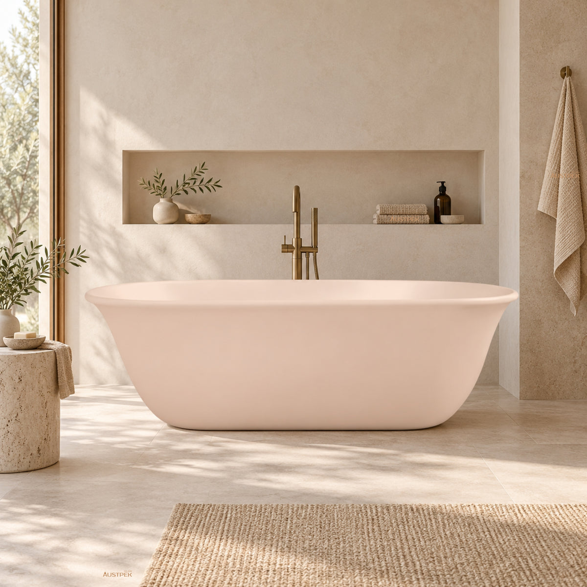 TURNER HASTINGS BLANCHE TITANCAST FREESTANDING NON OVERFLOW BATHTUB SOFT PEACH 1620MM