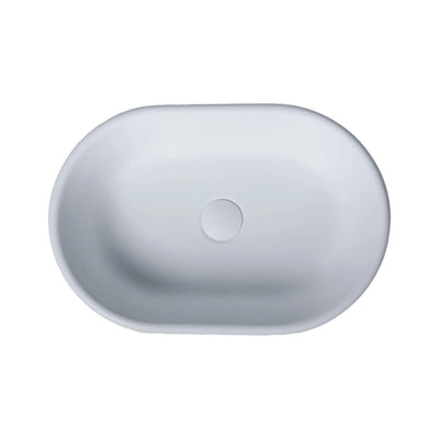 TURNER HASTINGS BLANCHE OVAL TITANCAST SOLID SURFACE ABOVE COUNTER HANDCRAFTED BASIN SATIN SILK WHITE 530MM