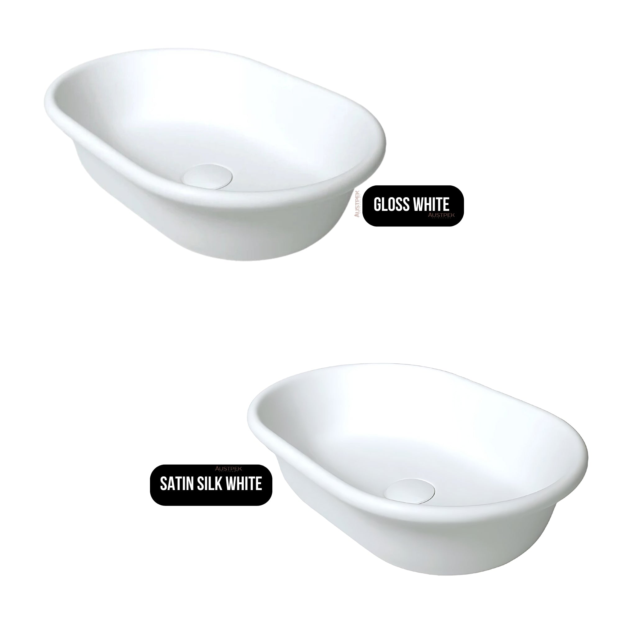 TURNER HASTINGS BLANCHE OVAL TITANCAST SOLID SURFACE ABOVE COUNTER HANDCRAFTED BASIN GLOSS WHITE 530MM