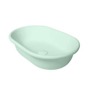 TURNER HASTINGS BLANCHE OVAL TITANCAST SOLID SURFACE HANDCRAFTED ABOVE COUNTER BASIN FROSTY MINT 530MM