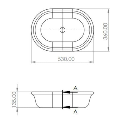 TURNER HASTINGS BLANCHE OVAL TITANCAST SOLID SURFACE ABOVE COUNTER HANDCRAFTED BASIN GLOSS WHITE 530MM