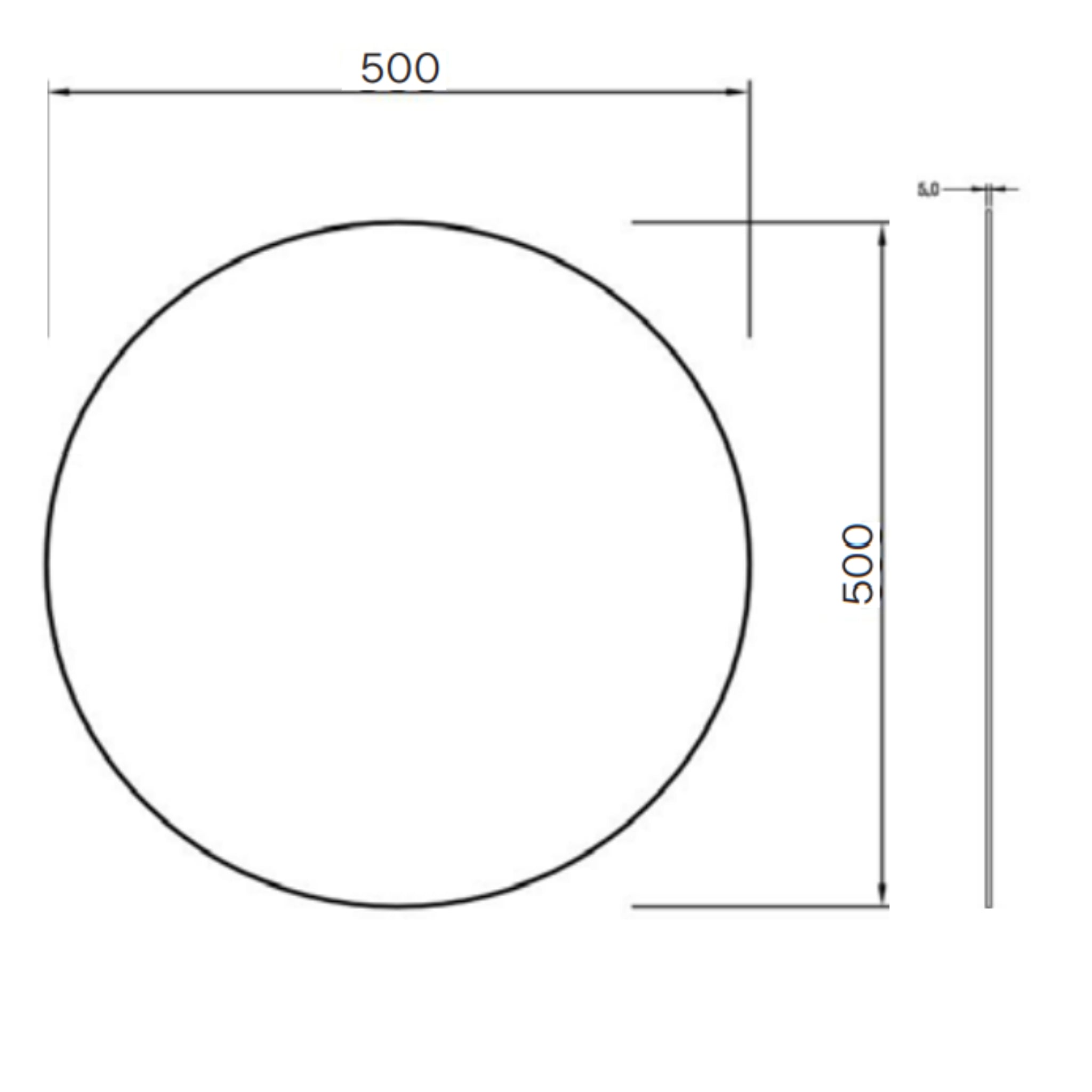 POSEDION LUNA ROUND FRAMELESS PENCIL EDGE PLAIN MIRROR 500X500MM
