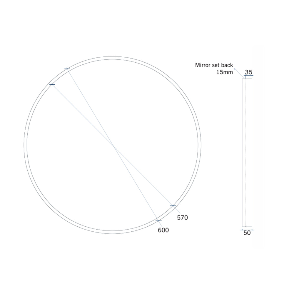THERMOGROUP ABLAZE ROUND BLACK FRAME MIRROR WITH DEMISTER 600MM