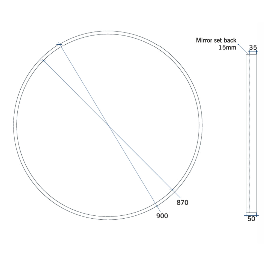 THERMOGROUP ABLAZE ROUND BLACK FRAME MIRROR 900MM