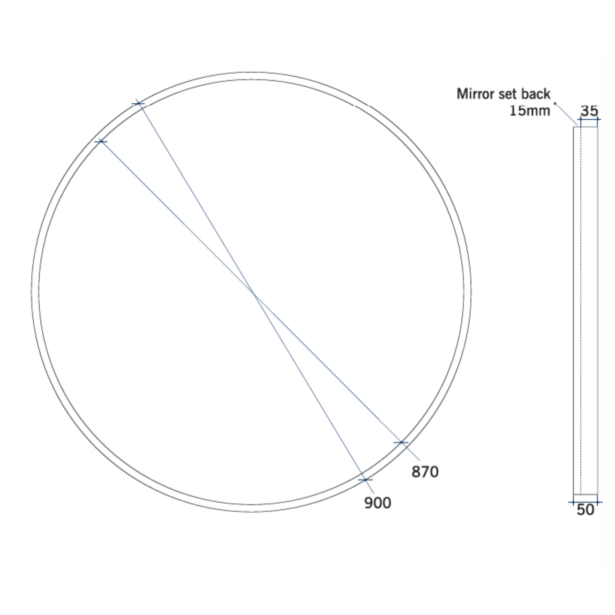 THERMOGROUP ABLAZE ROUND BLACK FRAME MIRROR 900MM