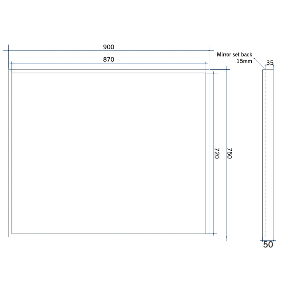 THERMOGROUP ABLAZE SQUARE BLACK FRAME MIRROR 750MM