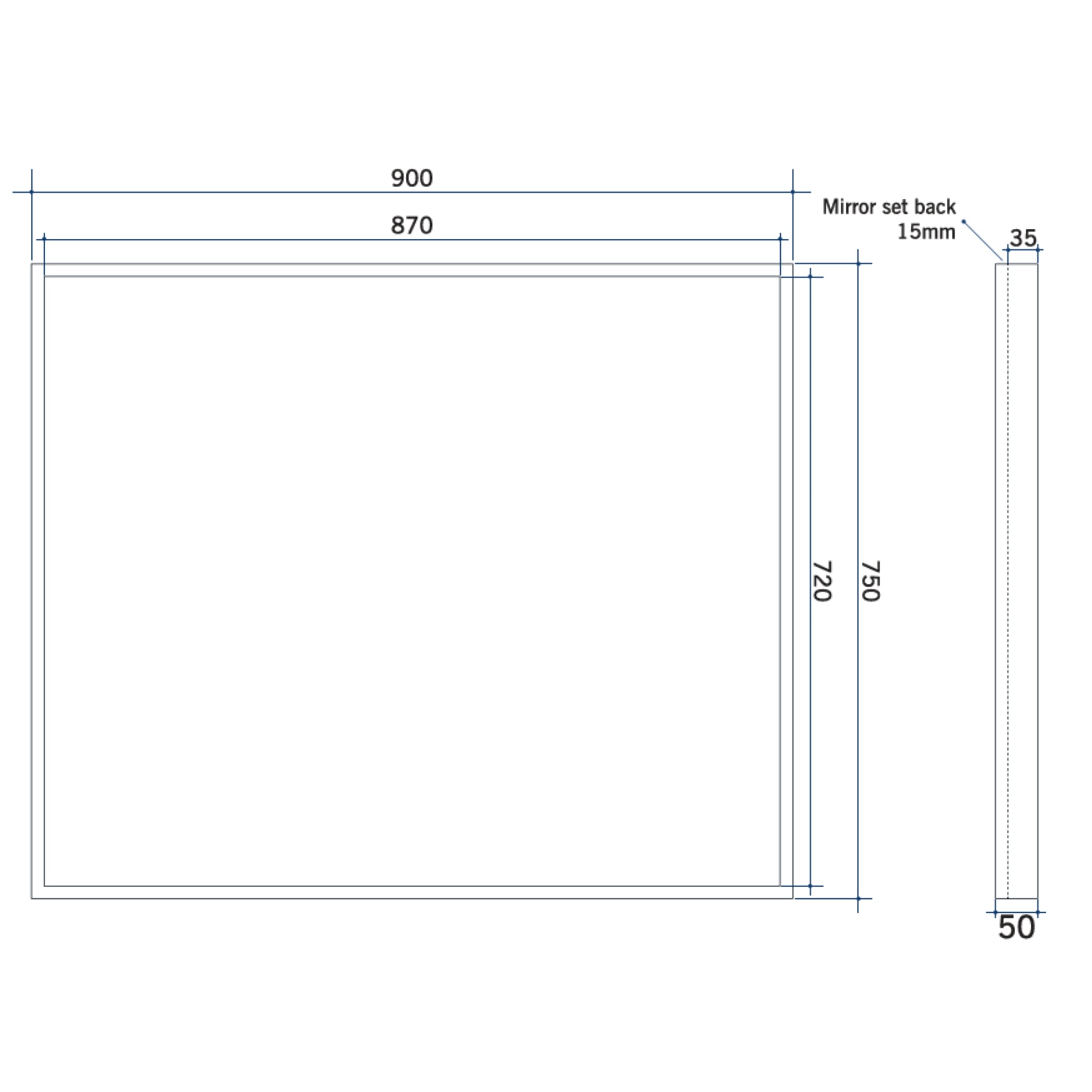 THERMOGROUP ABLAZE SQUARE BLACK FRAME MIRROR 750MM
