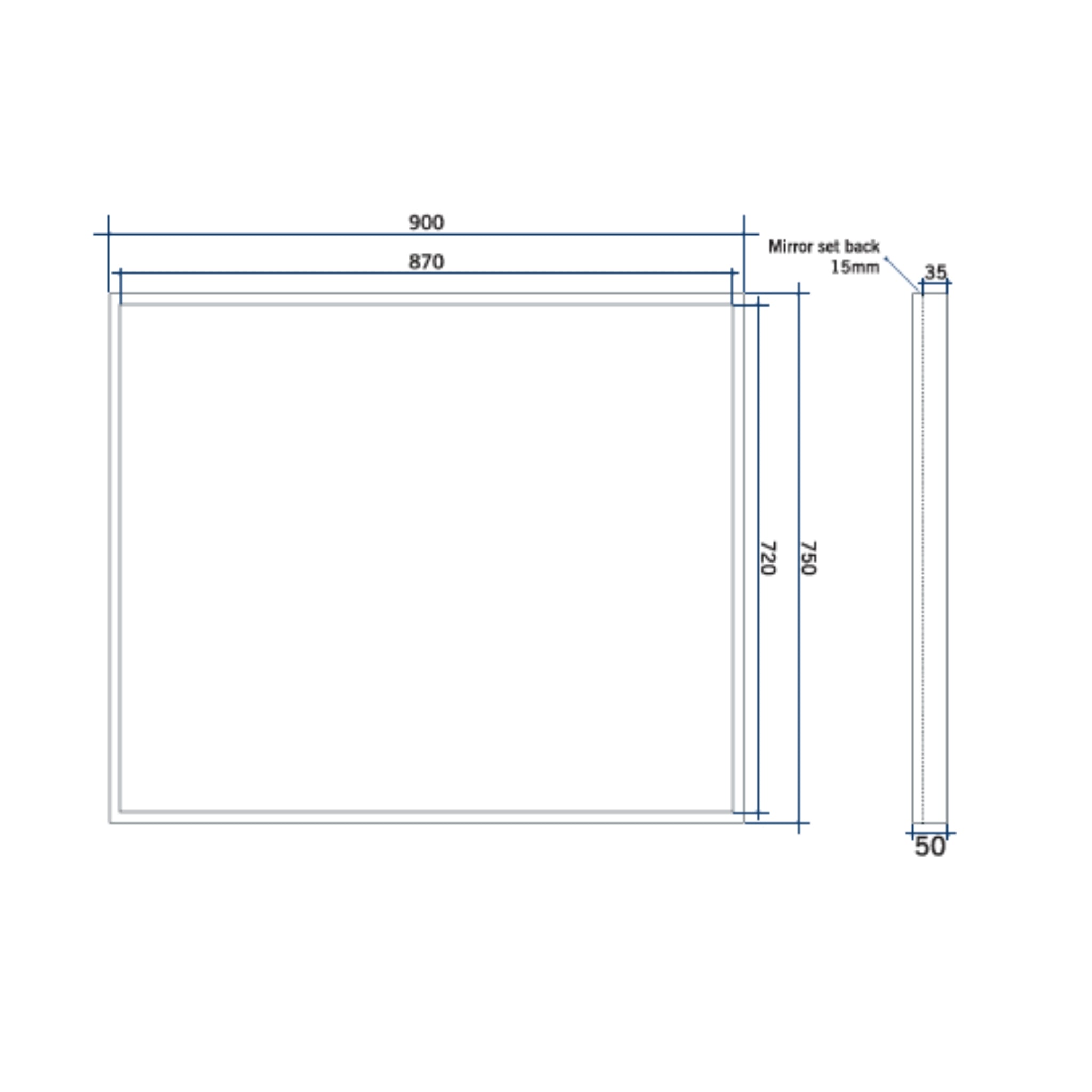 THERMOGROUP ABLAZE SQUARE BLACK FRAME MIRROR WITH DEMISTER 750MM