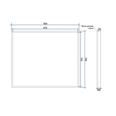 THERMOGROUP ABLAZE SQUARE BLACK FRAME MIRROR WITH DEMISTER 750MM