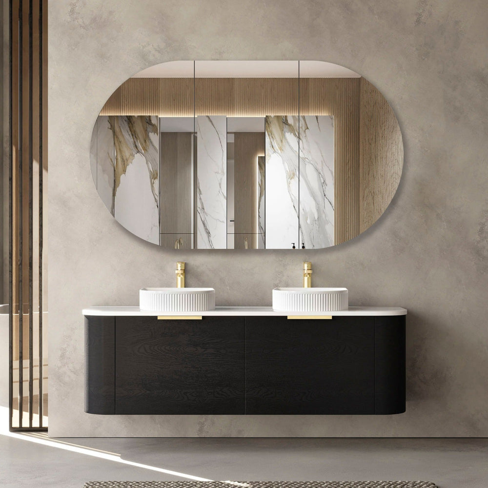 OTTI BONDI BLACK OAK 1200MM CURVE SINGLE BOWL WALL HUNG VANITY