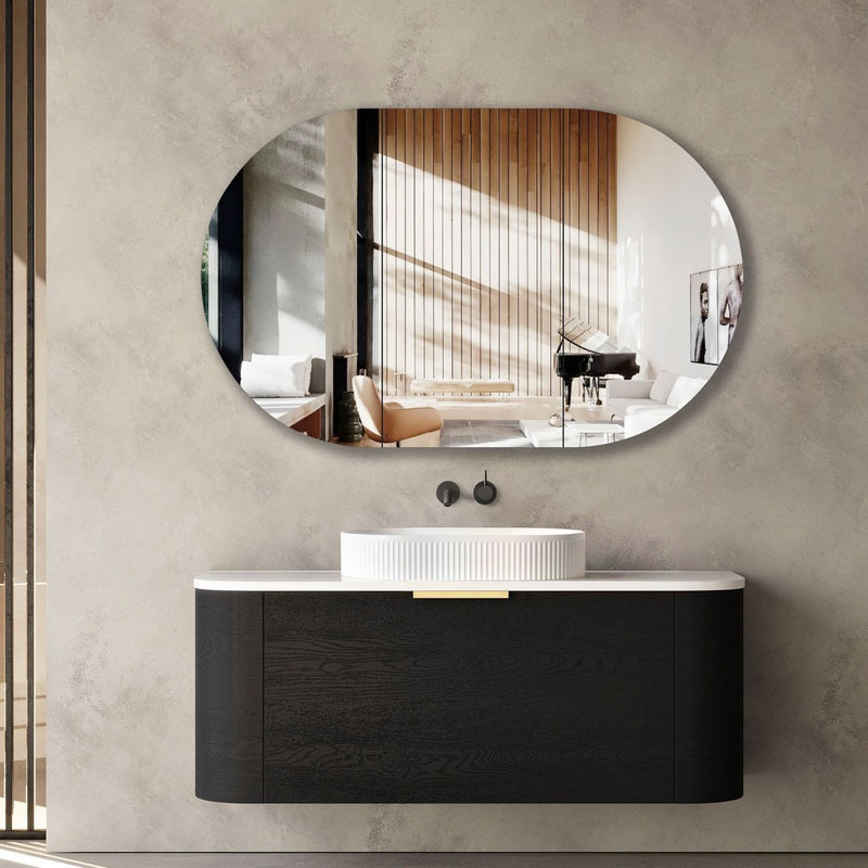 OTTI BONDI BLACK OAK 1200MM CURVE WALL HUNG VANITY