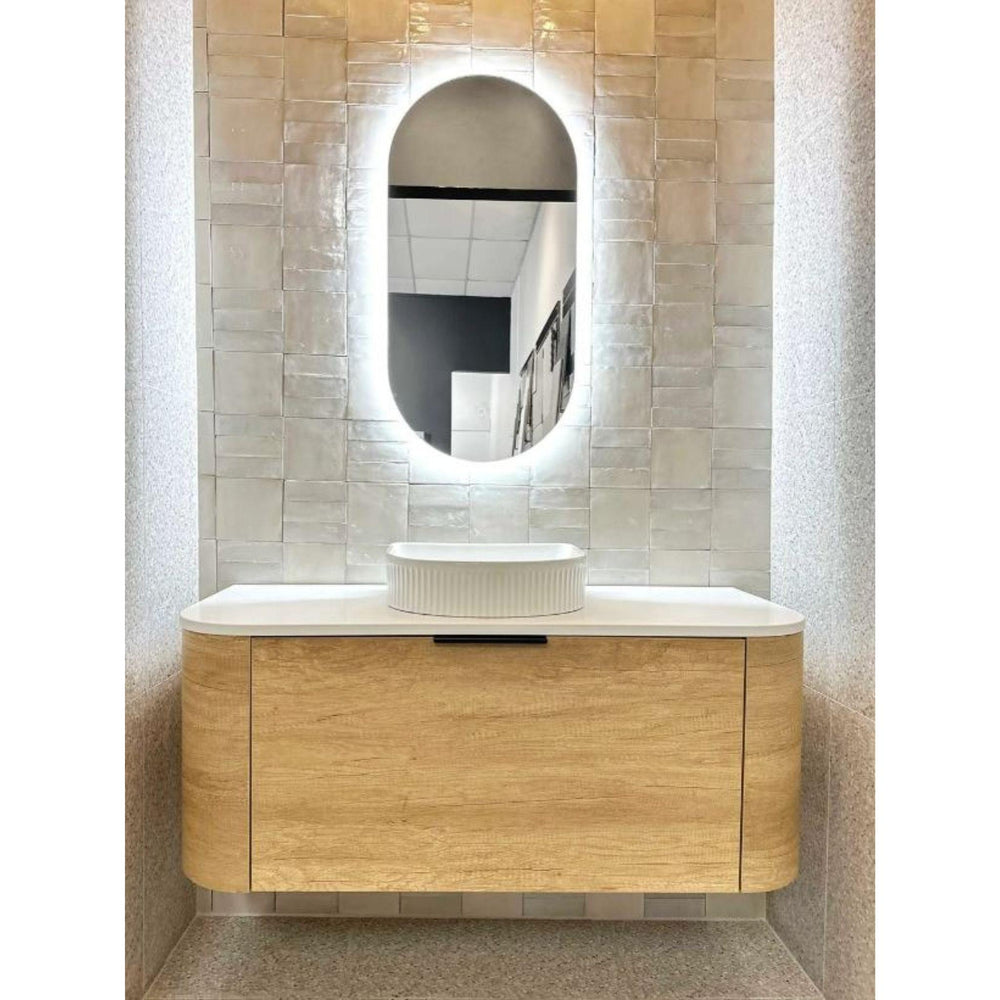 OTTI BONDI NATURAL OAK 1200MM CURVE SINGLE BOWL WALL HUNG VANITY
