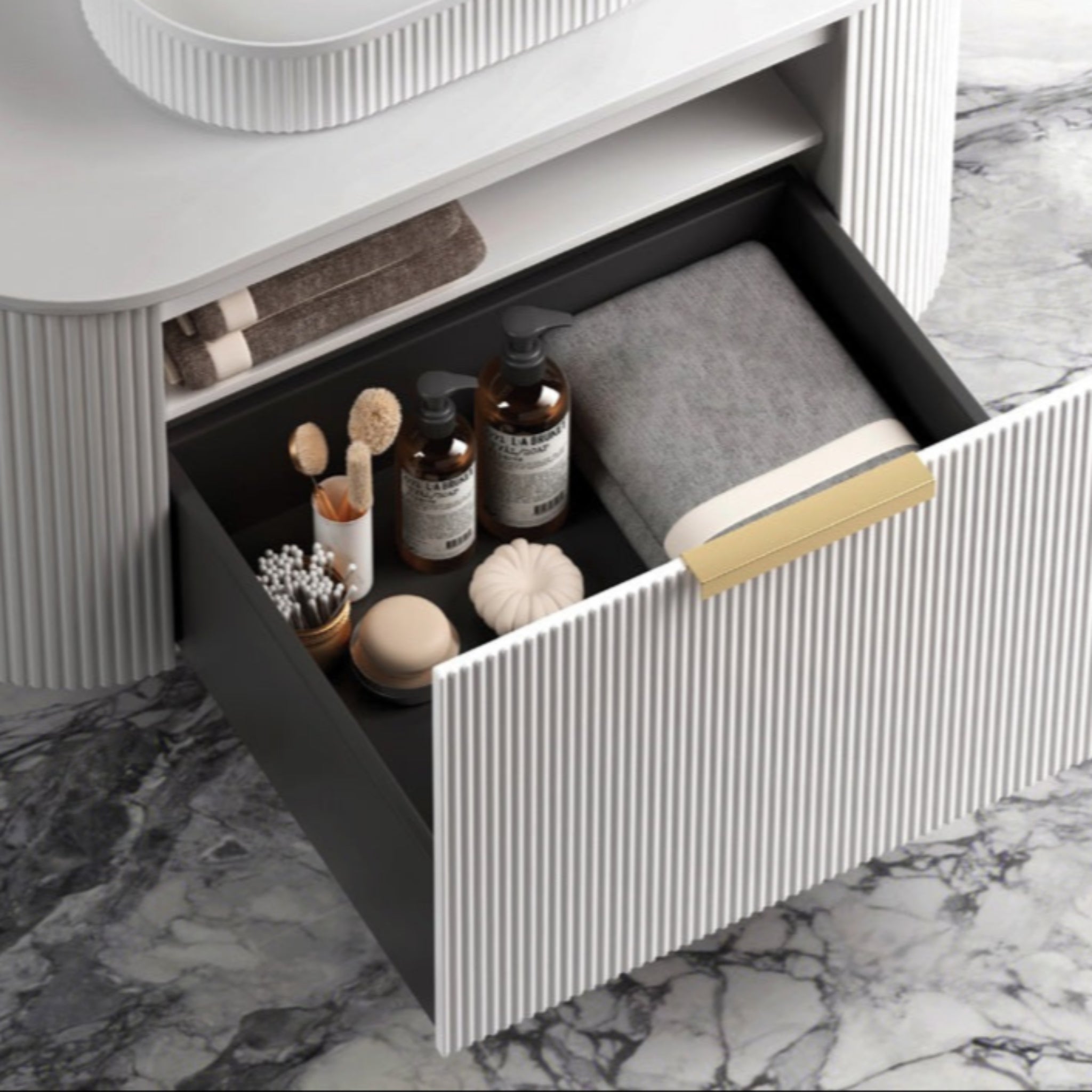 OTTI BONDI MATTE WHITE FLUTED 1200MM CURVE SINGLE BOWL WALL HUNG VANITY