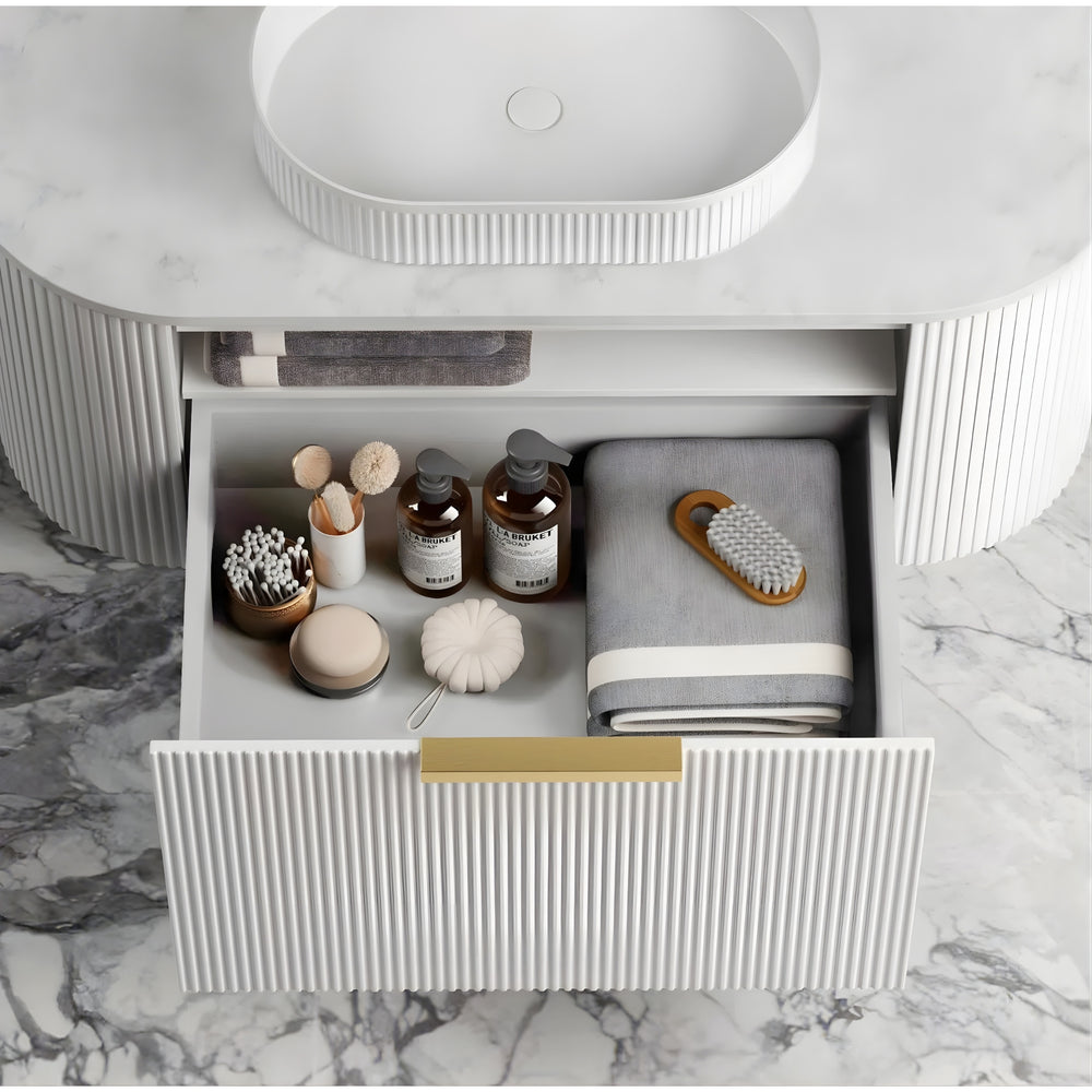 OTTI BONDI MATTE WHITE FLUTED 1200MM CURVE SINGLE BOWL WALL HUNG VANITY
