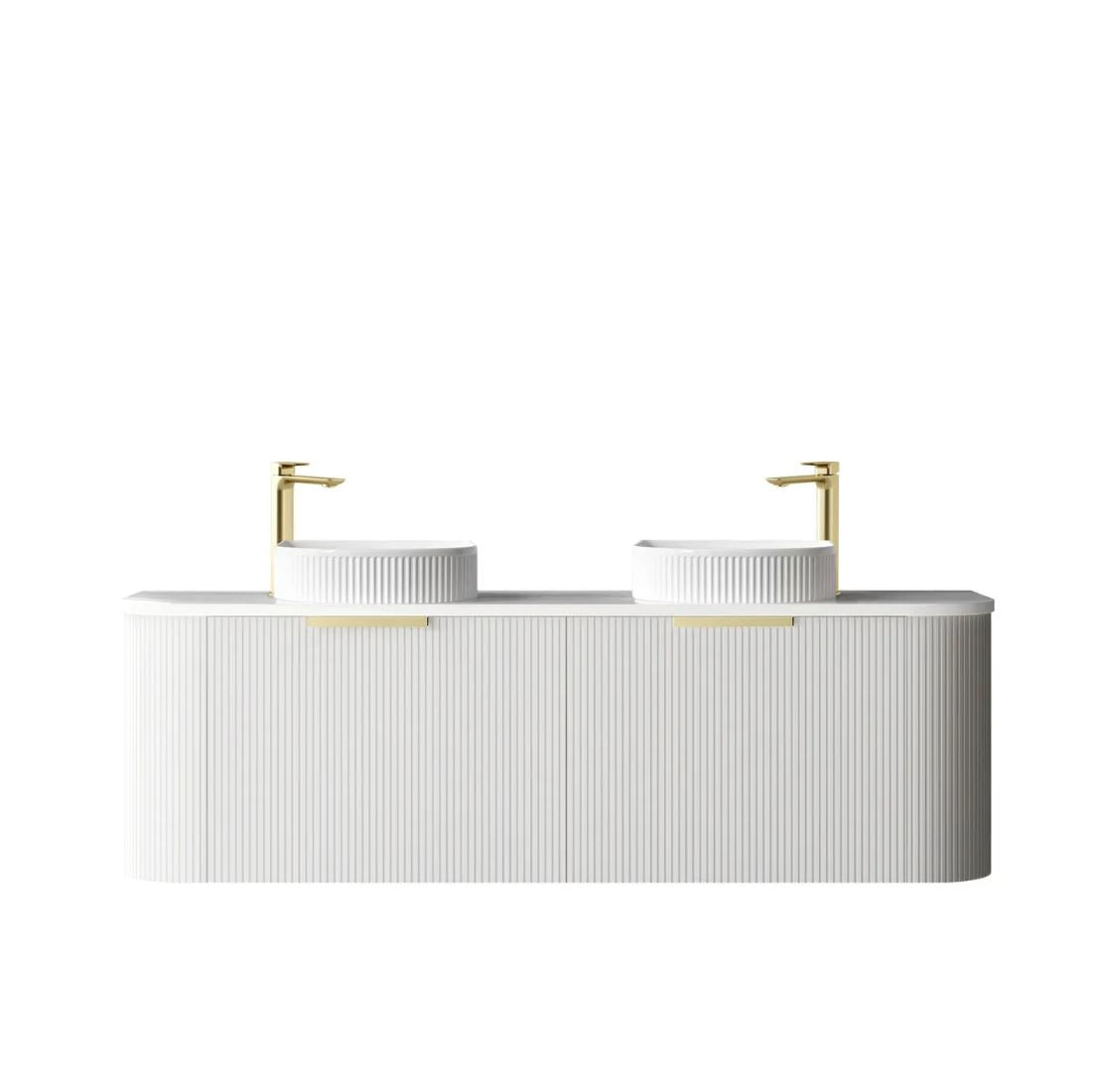 OTTI BONDI MATTE WHITE FLUTED 1500MM CURVE DOUBLE BOWL WALL HUNG VANITY