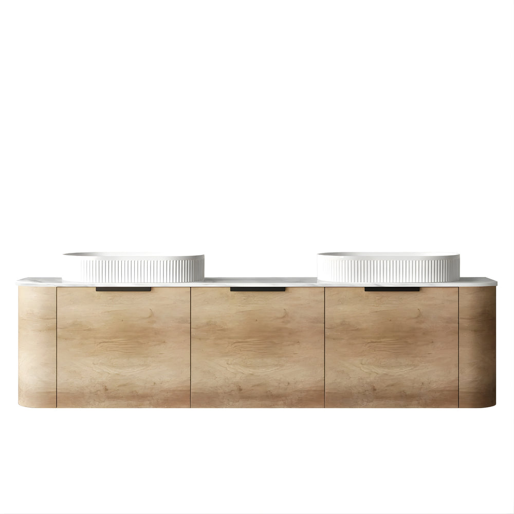 OTTI BONDI NATURAL OAK 1800MM CURVE DOUBLE BOWL WALL HUNG VANITY