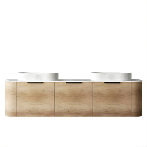OTTI BONDI NATURAL OAK 1800MM CURVE DOUBLE BOWL WALL HUNG VANITY