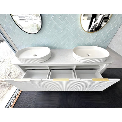 OTTI BONDI MATTE WHITE FLUTED 1800MM CURVE DOUBLE BOWL WALL HUNG VANITY
