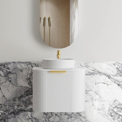 OTTI BONDI MATTE WHITE FLUTED 600MM CURVE SINGLE BOWL WALL HUNG VANITY